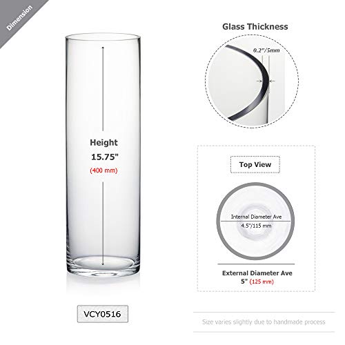 WGV Cylinder Vase, Diameter 5", Height 16", Clear Glass Floral Planter Container, Tall Centerpiece Arrangement for Wedding Party Event Home Office Decor, 1 Piece - size: 5"x16"H CL