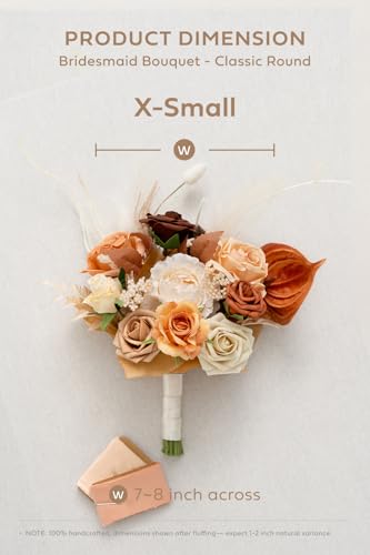 Ling's moment Brown Artificial Wedding Flower Bouquets for Bridesmaids Boho Floral Bouquet Ivory Bridal Bouquets for Bridesmaids with Ribbon Ceremony Anniversary,7-inch Diameter - color: Or-rust Boho & Terracotta