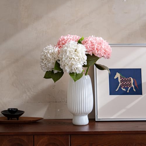 22" Large Real Soft Touch Artificial Hydrangea Flowers Bouquet Latex Hydrangeas for Wedding, Home, Office, Bridal Party Decoration Garden Office Room Table Centerpieces 2pcs White 2pcs Pink - color: 2pcs White 2pcs Pink
