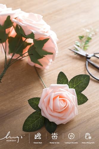 Ling's moment Artificial Roses, Blush, 3 Inch 25 Pcs | Foam Material, With Stems, DIY Floral, Wedding Bouquet/Centerpieces, Party/Room/Garden Decor - color: Pk- Blush, size: 25Pcs