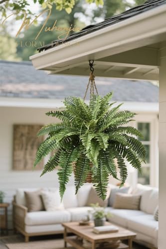 Muhanjia 37" Silky Artificial Boston Fern Bush,Set of 2, Fake Fern Large Hanging Plant That Look Real for Outdoors Home Decor,46Branches. (37" 2pcs46Fronds) - color: 37"2pcs46fronds-green