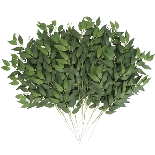 12PCS Artificial Ficus Leaves Stems Fake Flowers Greenery Filler Faux Hanging Green Leaf Plants Spray for Flower Arrangements, Floral Bouquet Wedding Faux Greenery Stems Silk Foliage Branches(Small) - color: 12pcs-small Ficus