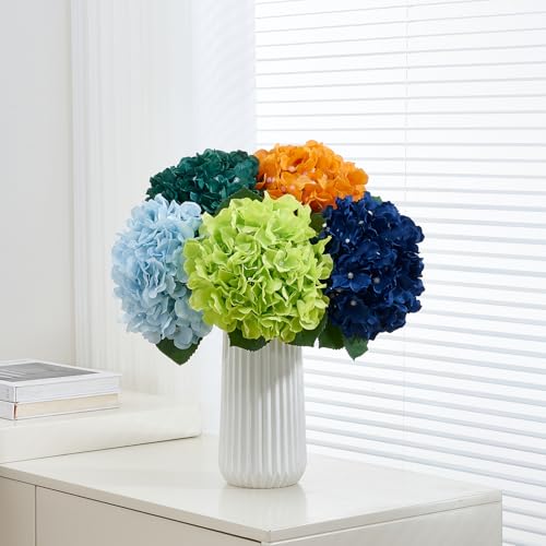 8Pcs Blue Fake Flowers Silk Hydrangea Artificial Flowers Bouquets Faux Hydrangea Stems for Home Table Centerpieces Wedding Party Decoration - color: Blue