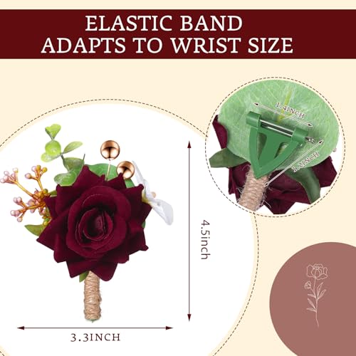 Sherr 12 Pcs Boutonniere for Men Wedding Flower Boutonniere Rose Corsage Set with Pin for Groom Groomsmen Prom Western Wedding Anniversary Dinner Fall Party Decor(Burgundy) - color: Burgundy