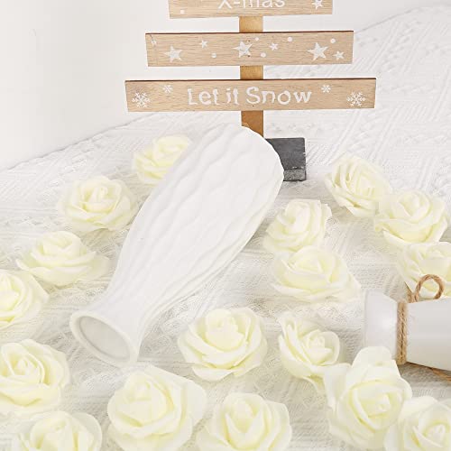 Artificial Rose Flower Heads, 200 Pcs Ivory Stemless Roses Artificial Rose Flower Heads for Crafts 1.97in Fake Roses Heads Artificial Roses for DIY Craft Wedding Party Decoration(Lvory) - color: Ivory