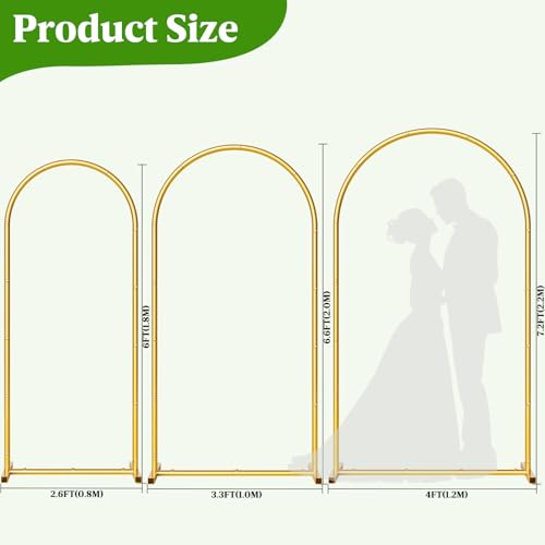 Metal Arch Backdrop Stand Wedding Arch Frame Set of 3 (7.2FT/6.6FT/6FT) Gold Backdrop Arch Stand for Wedding Ceremony Birthday Party Baby Shower Graduation Ceremony Decoration - size: 7.2FT,6.6FT,6FT