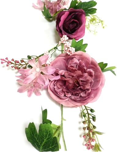 Peony Flower Garland, Rose Flower Swag, 6' Wedding Arch Flowers for Wedding Decor Home Table Runner Mantle Party Decor(Dusty Peony Garland) - color: Purple Peony Garland