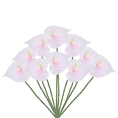 PATIKIL 13" Artificial Anthurium Lily Flowers, 10 Pack Permanent Flower Floral Arrangements Bouquet for Home Decor Bridal Wedding Festival Party, Pink White - color: Pink White