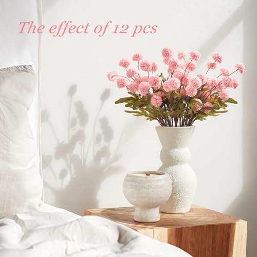 SITUMEIZI Pink Pompon Mum Artificial Flowers Faux Silk Mums Mini Chrysanthemum with Stems 6Pcs for DIY Pink Wedding Centerpieces Floral Arrangements - color: Pink