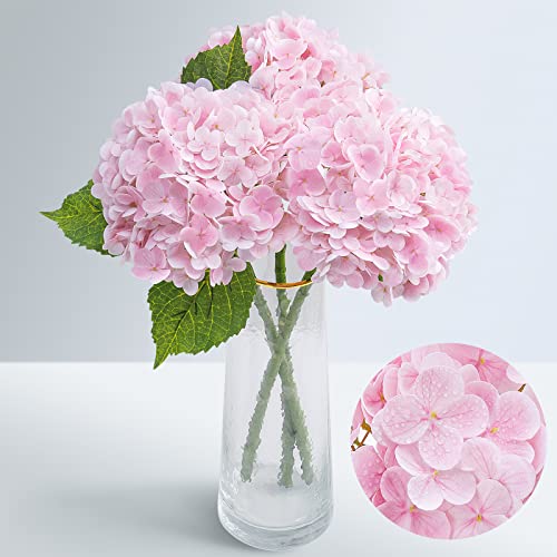 Waipfaru 21" Real Touch Hydrangea Artificial Flowers with Long Stem & Leaves, Full Latex Faux Hydrangea Flowers for Home Decor Party Floral Arrangements Wedding Bouquets Centerpieces(Pink, 3Pcs) - color: Pink, size: 3pcs