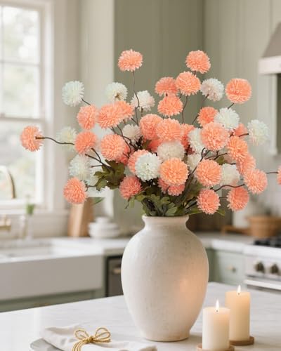 DuHouse 6pcs Artificial Flowers Faux Silk Pompon Mum,Artificial Kiku Flower White for DIY Wedding Bouquets Centerpieces Vase Home Table Kitchen Decorations(Ivory White) - color: Ivory White, size: 6pcs