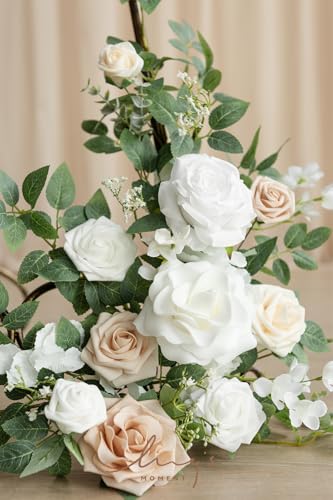 Ling's Moment 2pcs Wedding Flowers Garland Artificial Floral Swag Arch Decorations Rose Greenery Arrangements White & Sage Ceremony Reception Garden Easel Wall Entryway Outdoor board(NOT Include Sign) - color: White & Sage