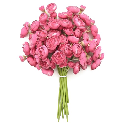 Floroom Ranunculus Artificial Flowers 18 Pcs Fuchsia Faux Silk Mini Ranunculus Bulk Fake Wedding Filler Flowers for DIY Hot Pink Bouquets, Centerpieces, Bridal Shower Decorations & Arrangements - color: Fuchsia