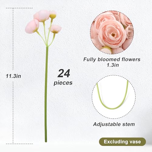 24 Stems Artificial Ranunculus Flowers - 96 Bloom Faux Silk Ranunculus Bouquet for Wedding Decorations, Home Décor, Holiday Arrangements & Large Event Centerpieces (lightpink) - color: Lightpink