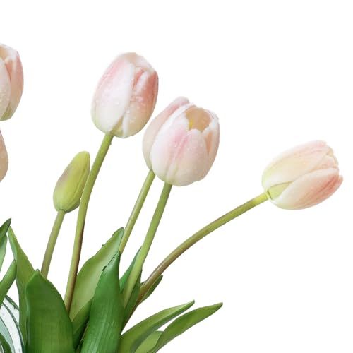 DUYONE 15Pcs Artificial Tulips Flowers, Soft Touch Realistic Latex Tulips Bouquet for Home Office Wedding Party Garden Decor, Fake Flowers for Dining Table Living Room Spring-B Powder Pink - color: B Style-15pcs Powder Pink(no Vase)
