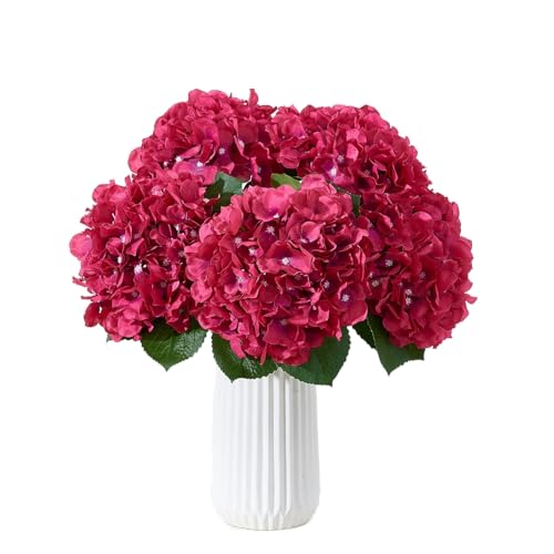 8Pcs Fake Flowers Silk Hydrangea Artificial Flowers Bouquets Faux Hydrangea Stems for Home Table Centerpieces Wedding Party Decoration - color: Fuchsia