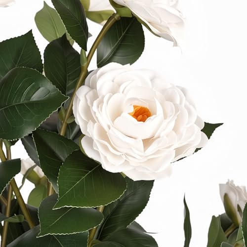 3FT Artificial Camellia Tree 2 Pack, UV Resistant Faux Camellia Plants with Realistic White Flowers, Tall Fake Potted Trees for Front Porch Patio Garden Home Decor, Indoor Outdoor - color: Camellia Tree White