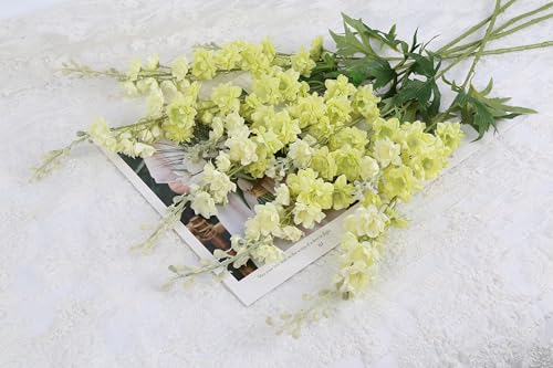 IPOPU 9Pcs Artificial Delphinium Flowers Combo Clematis Greenery Stems, 33.5" Long Stem Larkspur for Wedding Centerpieces, Bridal Bouquet, Home Party Table Decor (Light Green) - color: Light Green
