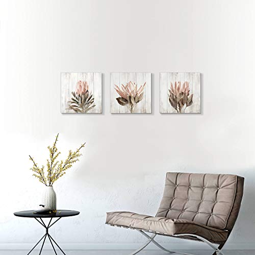 Hardy Gallery Floral Canvas Wall Art Print: Flower Bloom Picture Graphic Artwork Painting for Washrooms (12"x12"x3pcs) - color: Pink flower, size: 12'' x 12'' x 3 Panels