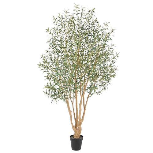 Nafresh Majestic Faux Olive Tree 8ft – Artificial Olive Tree Indoor & Outdoor with Lifelike Leaves & Textured Branches for Living Room, Office, Entryway,Patio - size: 8ft