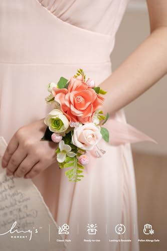 Ling's moment 2pcs Prom Wrist/Shoulder Corsage Artificial Flower, Girl/Mother Homecoming/Wedding Corsage Wristlet Décor, etc. Blush Green Pink - color: Pk-blush Green & Pink