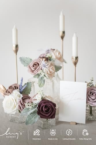 Ling's moment Artificial Flowers 50Pcs Dusty Rose Roses Decor w/Stems,3" DIY Foam Floral for Wedding Bouquet/Centerpieces, Outdoors Party Backdrop, Room/Table, and Garden/Pot Decorations - color: Pk- Dusty Rose, size: 50Pcs