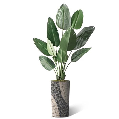 Artificial Tree in Geometric Pattern Planter, Fake Bird of Paradise Silk Tree for Indoor and Outdoor Home Decoration - 67" Overall Tall (Plant Pot Plus Tree) - style: Bird of Paradise