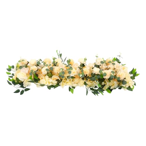 Wedding Arch Artificial Flowers Panels, Silk Rose Floral Wall Backdrop, 13.8 x 13.8in Artificial Flowers Garland for Wedding Party Table Decoration, White (Champagne Color, 1 Pcs) - color: Champagne Color, size: 1 Pcs