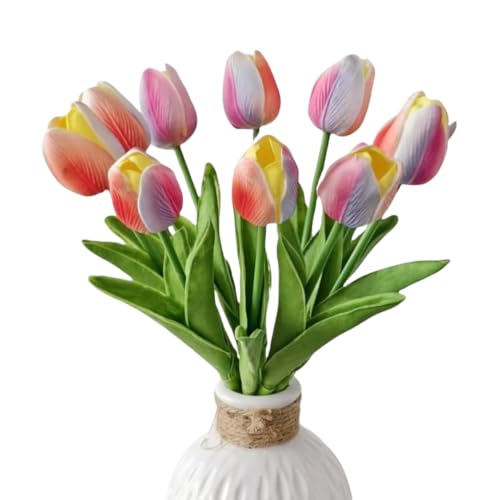 Artificial Flowers Tulips Fake Flowers Real Touch Latex Tulips Faux Flowers Bouquet for Wedding Party Arrangements Home Decor and Baby Shower Centerpieces (10, Colorful) - color: Colorful