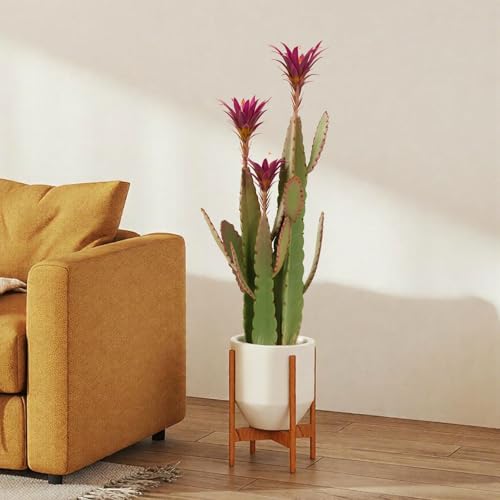 3ft Tall Artificial Cactus with Magenta Flower in Pot, Fake Cacti Plant of Satin Finish Leaves with Real Look, Outdoor & Indoor Faux Plants for Home Office Hotel Patio Balcony or Garden Decor - color: Red Flower, size: 36''