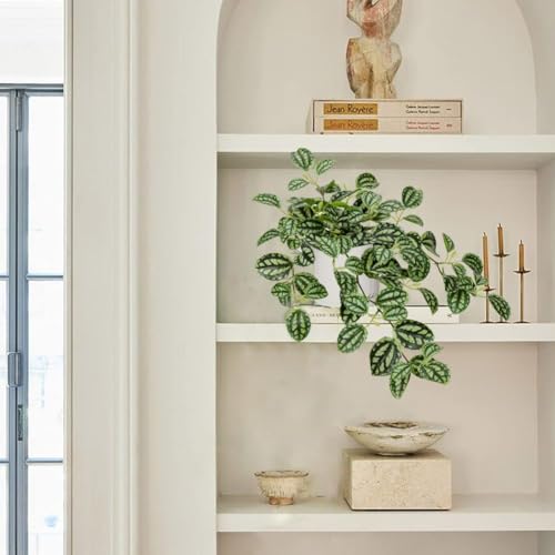 GnFlus Fake Hanging Plants, 20 Inch Artificial Ivy Plant in Ceramic Pot Faux Watermelon Peperomia Trailing Vine Plant Potted for Home Bedroom Office Table Shef Desk Indoor Outdoor Decor Green - color: Green-ceramic Pot