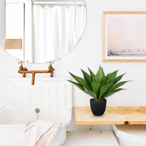 Large Faux Agave Plant 13.4" Fake Plant Artificial Decor Faux Plant Fake Succulent Plants in Pot Realistic Agave Plant Artificial Potted Plants for Home Living Room Table Office Desk Bathroom Indoor - color: Agave -Black