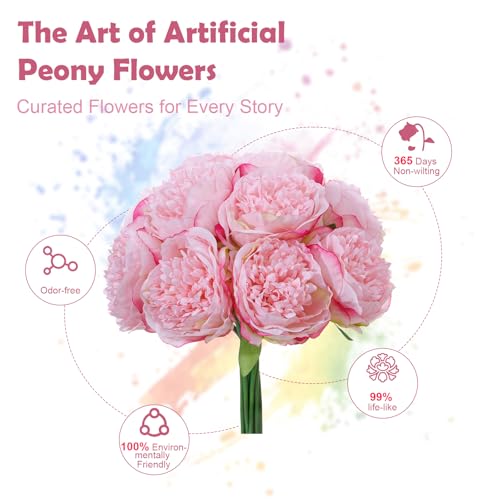 10PCS Deep Pink Realistic Silk Peonies Bouquet, Waterproof & UV Resistant Faux Peony Flowers, All-Weather Artificial Stems for Outdoor, Grave, Wedding Centerpiece & Home Decor - color: Deep Pink