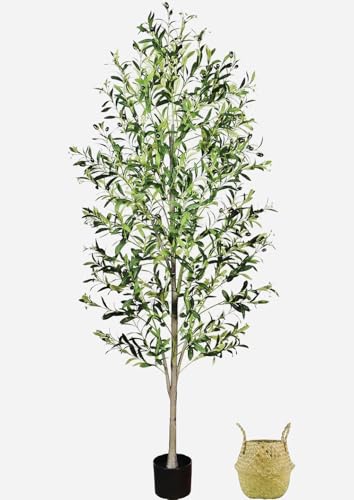 A 6-Foot Tall Artificial Indoor Olive Tree with Realistic Olive Fruits and Buds with Black pots, Suitable for Home Offices and Home Decor Gifts (Including Woven Baskets) - color: C