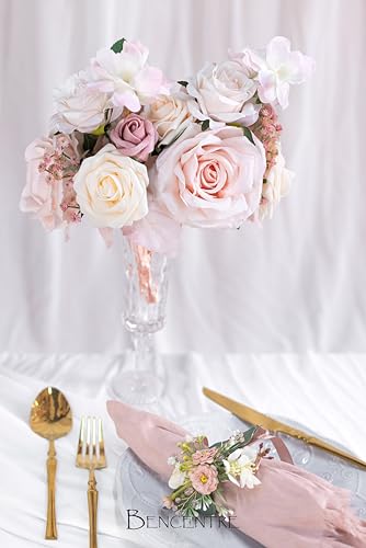 Blush Pink Wedding Centerpieces Flowers Mini Bridesmaid Bouquets Set of 6 Pre-Made Wedding Flowers for Tables Artificial Flowers - color: Blush Pink
