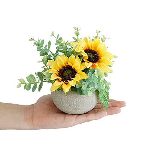 Rose in Pot Decor Potted Artificial Flowers Mini Plants Faux Flowers Indoor Small Decor Fake Roses for Home, Bathroom, Kitchen, Offices, Wedding Party Centerpieces (Yellow) - color: Yellow