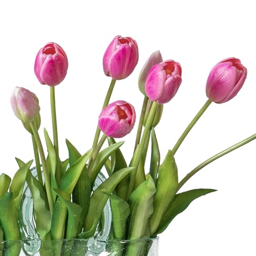 DUYONE 15Pcs Artificial Tulips Flowers, Soft Touch Realistic Latex Tulips Bouquet for Home Office Wedding Party Garden Decor, Fake Flowers for Centerpieces Dining Table Living Room Spring-B Peachblow - color: B Style-15pcs Peachblow (No Vase)