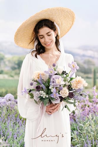 Ling's moment Purple Lavender Wedding Bouquets for Bride, Lilac Bridal Bouquets for Bride,15 Inch Free Form Artificial Wedding Flower Bouquet - color: Prpl-lavender Purple, size: Medium 15 Inch