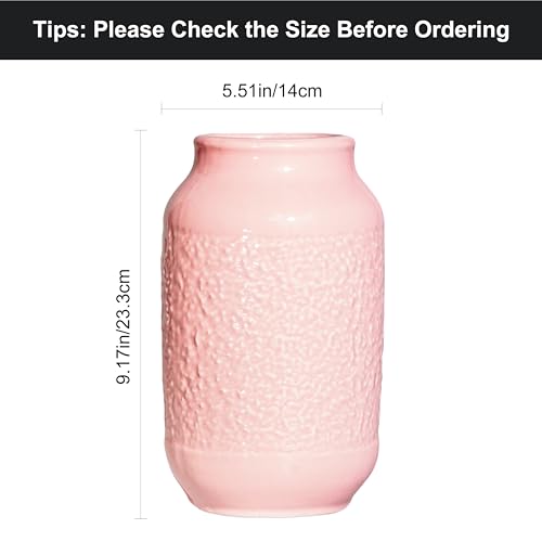 Pink Ceramic Vase, 9 Inch Cute Flower Vase for Pampas Grass, Modern Decorative Vases for Living Room, Minimalist Decor, Kitchen, Bedroom, Office, Bathroom, Wedding Decor - color: Pink