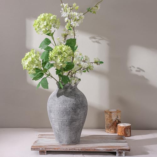 Ceramic Flower Vase Home Decor, 9 in Farmhouse Table Vases Rustic Vintage Living Room Kitchen Bedroom Pottery Decorative Vases for Flowers House Book Shelf Office Coffee Desk Dining Entryway, Grey - color: 9 in - Grey