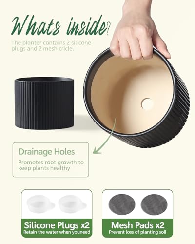 Matte Black Ceramic Plant Pots, 8.1 + 6 Inch Planters for Indoor Plants, Modern Flower Pots with Drainage, Two-Sizes Set - color: Matte Black2