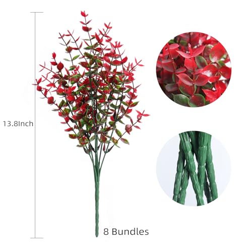 RECUTMS 8Pcs Ferns Artificial Plants Artificial Plants & Greenery Artificial Boxwood Plants Outdoor Uv Resistant Greenery for Outsid Faux Ferns for Outdoors Eucalyptus Stems for Vase(Red Eucalyptus) - color: Red Eucalyptus, size: 8 Pcs