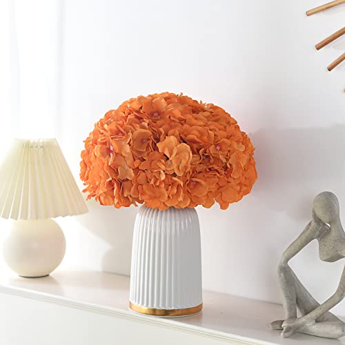 Silk Hydrangea Heads with Stems Artificial Flowers Heads for Home Wedding Decor,Pack of 10 (Orange) - color: Orange
