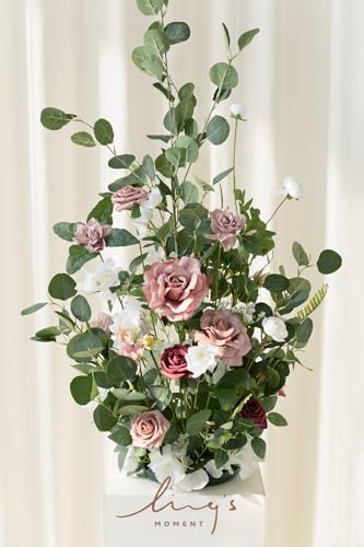 Ling's moment 36" Tall Free Standing Artificial Flowers Arrangements 2 pcs Wedding Arch Altar Stage Decorations Dusty Rose & Cream for Ceremony Reception Church Backdrop Outdoor Aisle Floral Party - color: Pk-dusty Rose & Cream