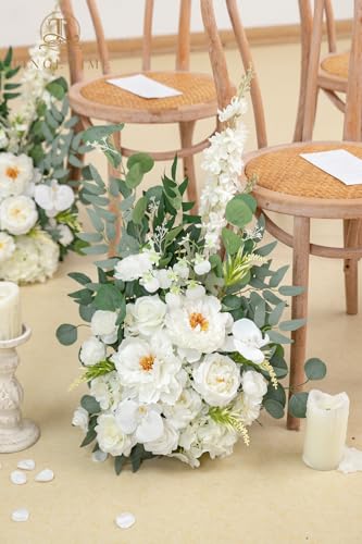 TINGE TIME Free-Standing Artificial Flower Set of 2, Table Centerpiece with Rubber Pad, Silk Fake Flower for Wedding Centerpiece Archway Aisle Welcome Entrance (IvoryWhite) - color: Ivorywhite