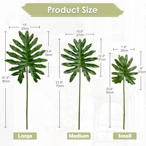 DILATATA 3 Pack Artificial Monstera Leaves with Long Stem for Vase - Fake Tropical Plants Split Palm Leaves Realistic Philodendron Leaves for Home Wedding Party Decor - color: Split Palm#pe 3pcs