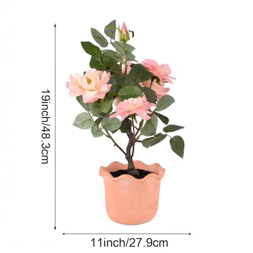 19 Inch Artificial Camellia Tree - Realistic Camellia Plant with Terracotta Pot,Adjustable Stem Low Maintenance Indoor Outdoor Decor for Living Room and Office（Pink） - color: Pink