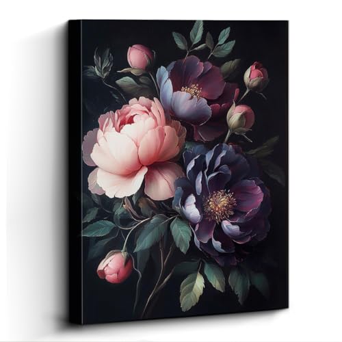 WOXZQ Peony Bouquet Wall Art, pink plum peonies, romantic wall decor, laminated paper unframed canvas print, floral poster artwork, for bedroom living room gift, 12x15 inch - color: Dark Peony Elegance