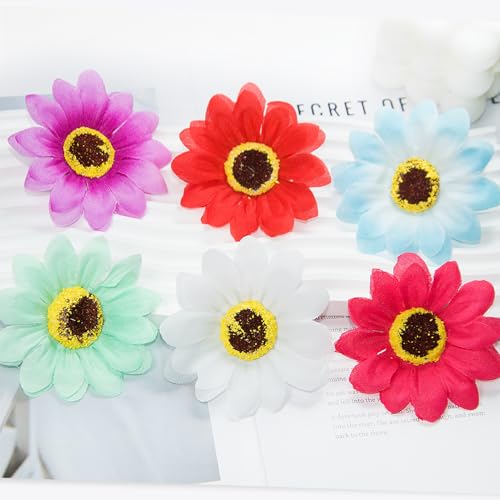 Purple Artificial Sunflower Heads Bulk, 50 Pcs Fake Sunflower Heads Fabric Flowers for Craft, 2.76 Inch Silk Sunflowers for Decorations, Bridal Shower, Farmhouse, Birthday Party - color: Purple