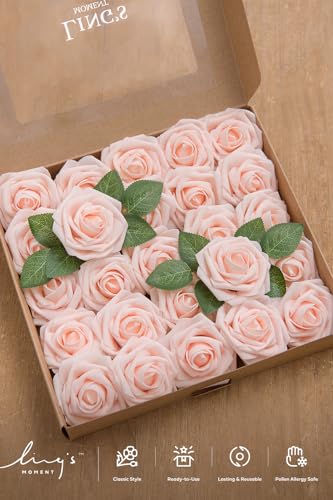 Ling's moment Artificial Roses, Blush, 3 Inch 25 Pcs | Foam Material, With Stems, DIY Floral, Wedding Bouquet/Centerpieces, Party/Room/Garden Decor - color: Pk- Blush, size: 25Pcs